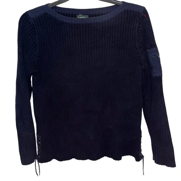 Polo Ralph Lauren Vintage Navy Nautical Sweater Anchor Pocket Boat Neck Sweater - Picture 2 of 5